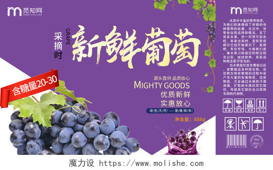 简约紫色水果包装盒新鲜葡萄礼盒包装手提礼盒